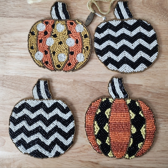 Mackenzie-Childs Polka Pumpkin Beaded Coasters - set of 4 - Picture 3 of 6